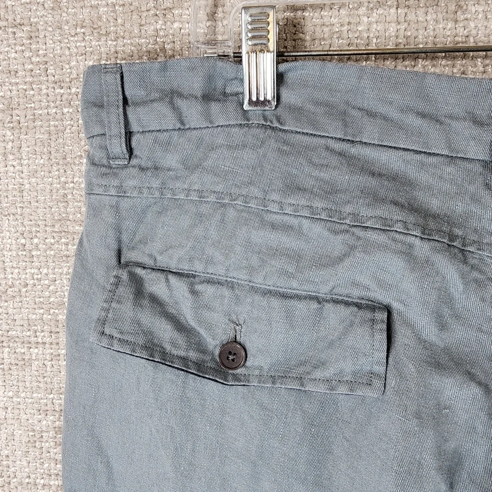 Far‎ Afield UK 100% Heavy Linen Pants Mens Size 3/L Green Blue Pleated Zip 35x28